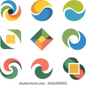 Collection of modern geometric abstract logos and business branding designs for various creative projects