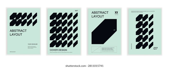 Collection of modern geometric business presentation and minimalist layouts. Editable vector designs for posters, flyers, brochures, reports, book covers, magazines, catalogs, newsletters.