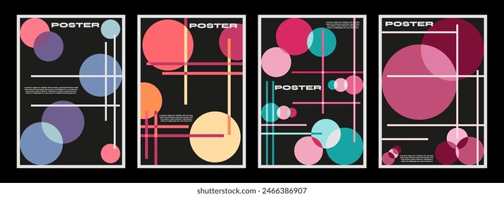 Collection of modern geometric minimalistic, colorful, abstract posters with geometry shapes. Vector set