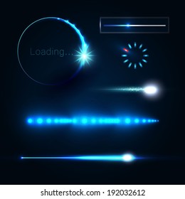 Collection of modern glowing preloaders and progress loading bars. Vector illustration