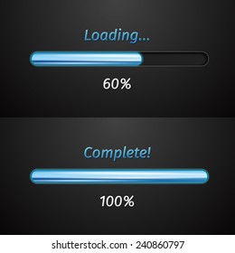 Collection of modern glowing preloaders and progress loading bars. Vector illustration
