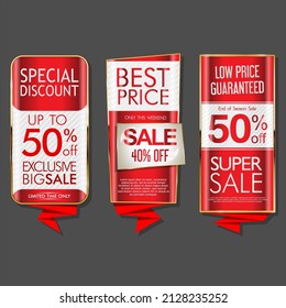 Collection of modern gold and red sale stickers and tags