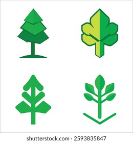 Collection of modern green tree icons. Ideal for nature, environment, and eco-friendly designs.