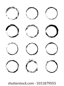 Collection modern grunge black circle frame. Grunge vignette set