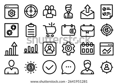 Collection of modern hand drawn business and finance icons suitable for web design and app development.