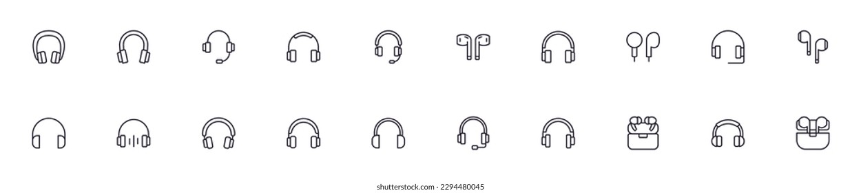 Collection of modern heaphones outline icons. Set of modern illustrations for mobile apps, web sites, flyers, banners etc isolated on white background. Premium quality signs.  