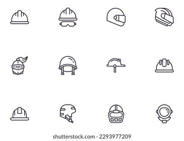 Collection of modern helmet outline icons. Set of modern illustrations for mobile apps, web sites, flyers, banners etc isolated on white background. Premium quality signs.  