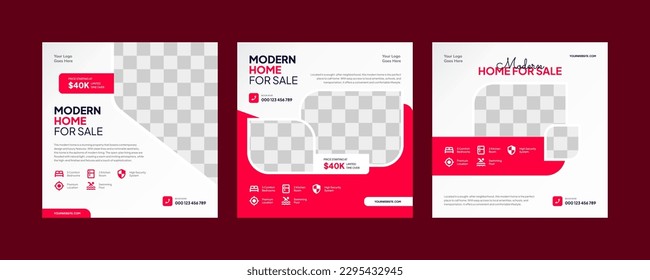 Collection of Modern Home, Real Estate, and Property for Sale Web Square Banner Social Media Post Template Promotion