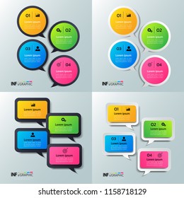 Collection of Modern Infographics with speech bubbles, Business concept, can be used for workflow layout,slide presentation template, diagram, annual report, web design.Creative banner,label vector.