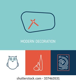 Collection of Modern Interior Decoration. Interior element: Sculpture, Clock, Vases, Poster. Template for design Background,Cards,Cover,Invitation.Loft,Moder,Vintage style.Vector illustration.Isolated