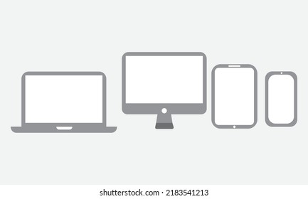 collection of modern laptop, desktop, tablet, phone electric smart device vector isolated on grey background 