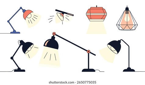 Collection of modern lighting fixtures displaying various styles and illumination effects