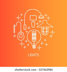 Collection of Modern Lights Cover .Round logos. Loft style. Trendy colors. Vector illustration