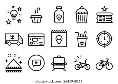 A collection of modern line art icons representing various themes and concepts for diverse applications