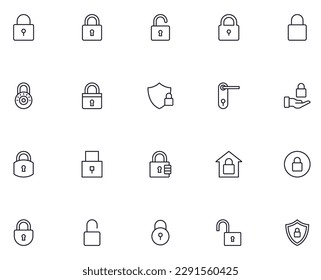 Collection of modern lock outline icons. Set of modern illustrations for mobile apps, web sites, flyers, banners etc isolated on white background. Premium quality signs.  