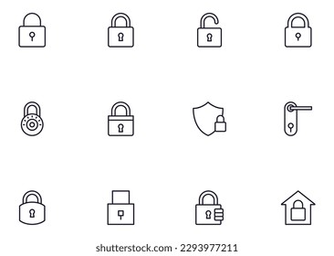 Collection of modern lock outline icons. Set of modern illustrations for mobile apps, web sites, flyers, banners etc isolated on white background. Premium quality signs.  