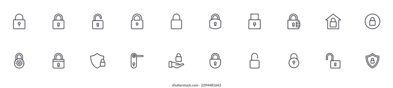 Collection of modern lock outline icons. Set of modern illustrations for mobile apps, web sites, flyers, banners etc isolated on white background. Premium quality signs.  