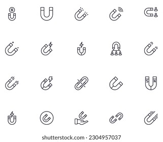 Collection of modern magnet outline icons. Set of modern illustrations for mobile apps, web sites, flyers, banners etc isolated on white background. Premium quality signs.  