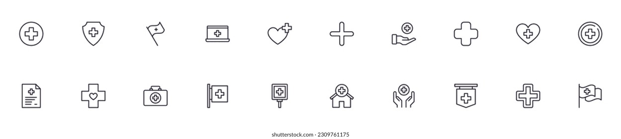 Collection of modern medical cross outline icons. Set of modern illustrations for mobile apps, web sites, flyers, banners etc isolated on white background. Premium quality signs.  