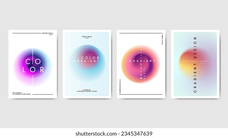 Collection of modern minimalist posters with round gradients and text.