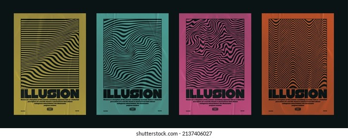 Sammlung moderner minimalistischer abstrakter Plakate mit optischer Illusion. mehrfarbiges Poster mit Papierstruktur