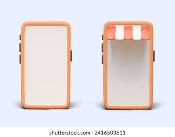 Kollektion mit modernem Smartphone in orangefarbenen Farben