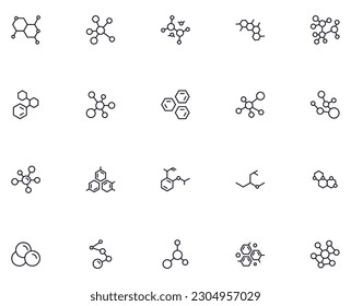 Collection of modern molecule outline icons. Set of modern illustrations for mobile apps, web sites, flyers, banners etc isolated on white background. Premium quality signs.  