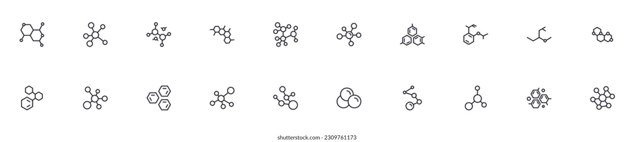 Collection of modern molecule outline icons. Set of modern illustrations for mobile apps, web sites, flyers, banners etc isolated on white background. Premium quality signs.  