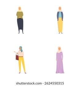 Collection of modern muslim female figures in various attire and poses