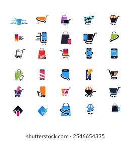 Collection of Modern Online Shopping Cart and App Icons