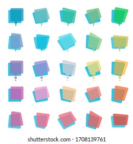 Collection of modern rainbow colors blank transparent speech bubbles and dialog balloons. Vibrant gradient bubbles template. Colorfull text frame. Vector illustration image.