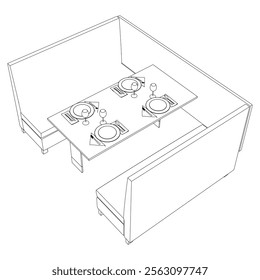 Collection of Modern Restaurant Chairs and Table Set with Detailed Line Art on White Background. Vector Illustration.