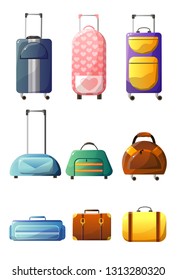 Collection of Modern and Retro Suitcases, Traveler Luggage, Bags for Travel Vector Illustration