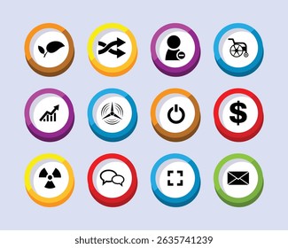 Collection of modern round icons representing diverse concepts and information