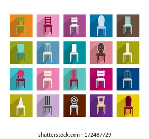 Collection of modern shadows chair flat icon. Vector illustration.