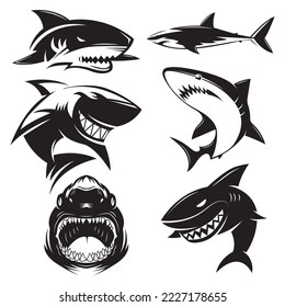 Collection of modern shark logos. shark vector silhouette. isolated on white background