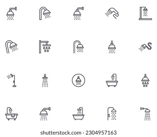Collection of modern shower outline icons. Set of modern illustrations for mobile apps, web sites, flyers, banners etc isolated on white background. Premium quality signs.  