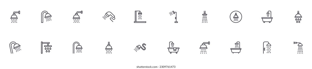 Collection of modern shower outline icons. Set of modern illustrations for mobile apps, web sites, flyers, banners etc isolated on white background. Premium quality signs.  