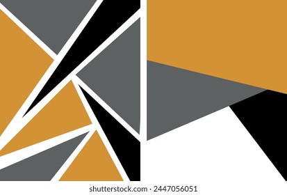 collection of modern simple abstract illustrations with geometric shapes (gray, black and yellow triangles) on a white background