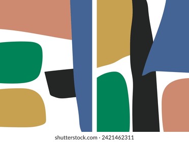 collection of modern simple abstract posters with colored geometric shapes (hand drawn) on a white background