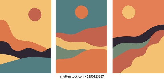 Collection Modern Simple Minimalist Abstract Landscapes Stock Vector ...