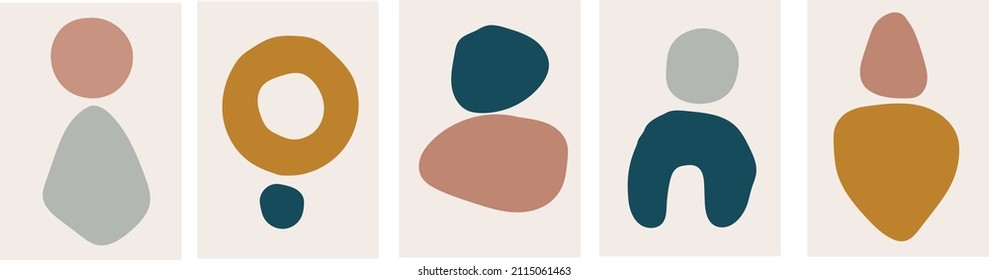 Collection of modern simple minimalistic abstractions with geometric shapes on a colored background