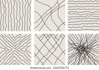 collection of modern simple minimalistic abstracts. Black lines hand drawn on a beige background