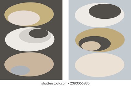 collection of modern simple minimalistic vector: pyramid with geometric shapes (circles) on color background