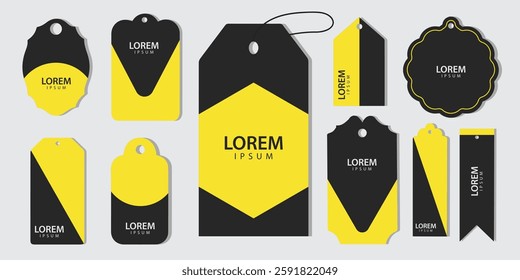 collection of modern and simple price tags design mockups, price tags with various shapes and colors with elegant creative models for fashion business
