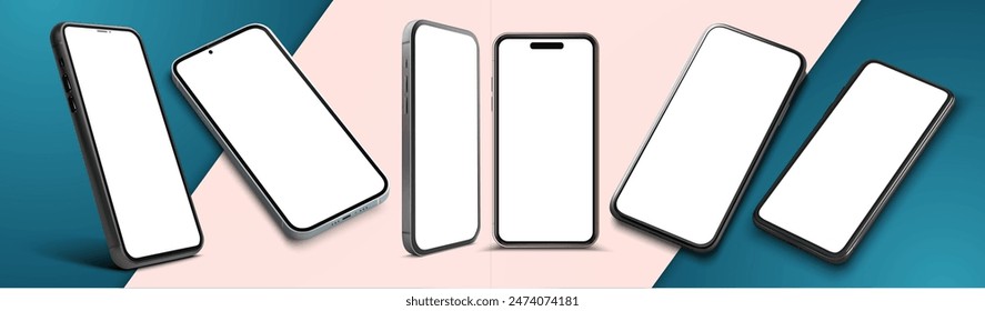 Collection of Modern Smartphones with Blank Screens - Vector Illustration for Mockups and Design Projects device with empty screen in different angles of view isolated realistic elements. 