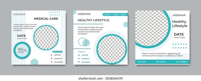 Collection of modern social media post templates with sodt color. Suitable for health webinars, health poster, business webinar, online classes and other online seminars.