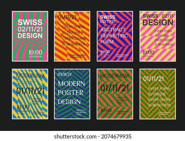 Colección De Afiches Geométricos Modernos Despojados. Patrón de franja abstracta. Plantillas de portada modernas.