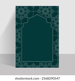 Collection of modern style Eid Al-Fitr Mubarak Ramadan Mubarak greeting cards with Windows and arches, Islamic Style Greeting Background  with Arabic Ornaments.