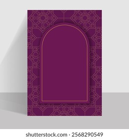 Collection of modern style Eid Al-Fitr Mubarak Ramadan Mubarak greeting cards with Windows and arches, Islamic Style Greeting Background  with Arabic Ornaments.